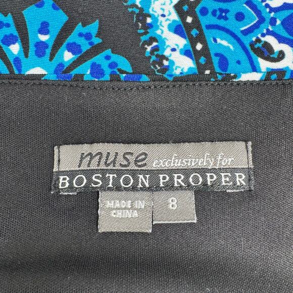 Muse Boston Proper Smocked Empire Waist Maxi Dress 8 Paisley Blue Black Padded - Picture 9 of 11